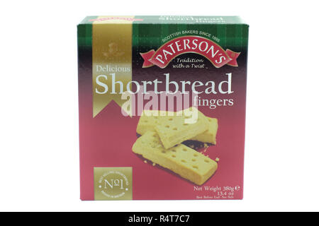 Largs, Scotland, UK - November 22, 2018: Paterson's Branded Shortbread Fingers in Recyclable packaging in line with UK current guidelines and Isolated Stock Photo