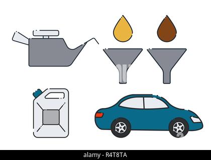 Car oil change design. Set of simple icons. Vector illustration. Stock Vector