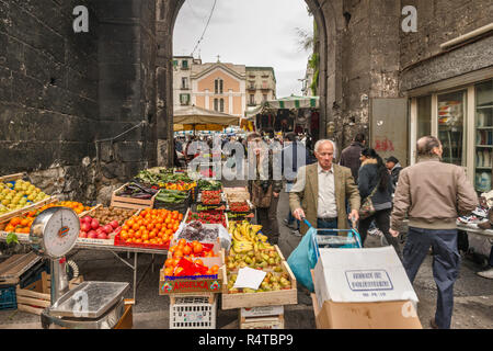Greengrocer stall near Porta Nolana, Mercato di Porta Nolana quarter, Naples, Campania, Italy Stock Photo