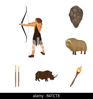 Life in the Stone Age cartoon icons in set collection for design. Ancient people vector symbol stock  illustration. Stock Vector