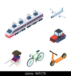 Different types of transport cartoon icons in set collection for design. Car and ship isometric vector symbol stock  illustration. Stock Vector