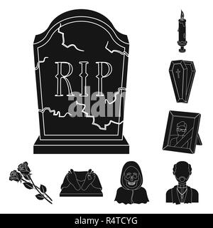 Funeral ceremony black icons in set collection for design. Funerals and Attributes vector symbol stock  illustration. Stock Vector
