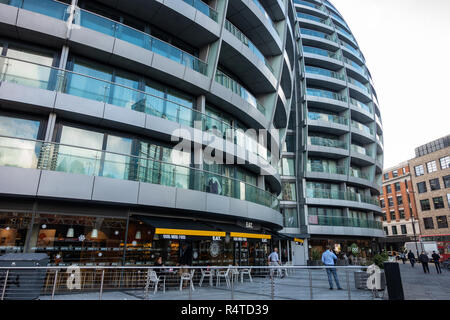 Modern architecture featuring a curved design on an office building at Te Silicon Roundabout, Old Street, London. Stock Photo