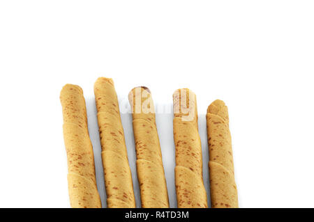 wafer rolls chocolate crispy cream filled wafer sticks  isolated on white background Stock Photo