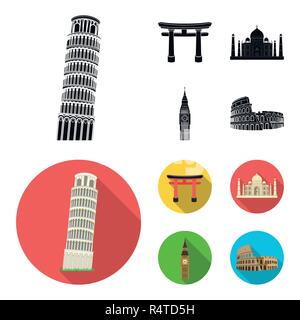 Sights of different countries black, flat icons in set collection for design. Famous building vector symbol stock  illustration. Stock Vector