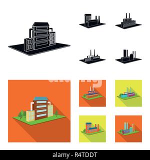 Processing factory,metallurgical plant. Factory and industry set collection icons in black,flat style isometric vector symbol stock illustration . Stock Vector