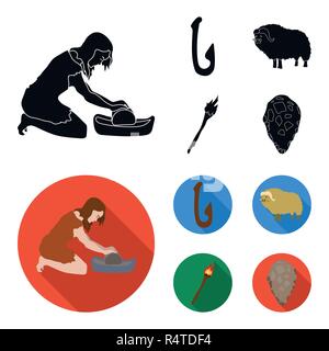 Cattle, catch, hook, fishing .Stone age set collection icons in black,flat style vector symbol stock illustration . Stock Vector
