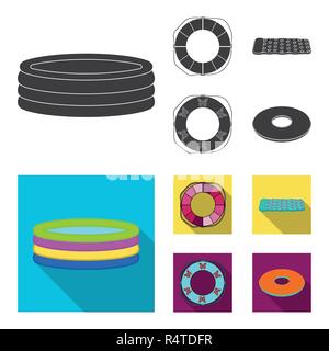 Multicolored swimming circle black,flat icons in set collection for design. Different lifebuoys vector symbol stock  illustration. Stock Vector