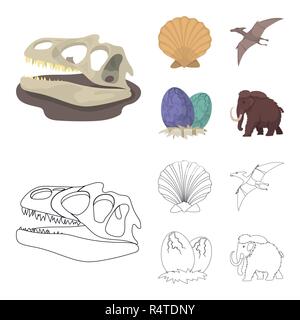 Prehistoric Shell, Dinosaur Eggs,pterodactyl, Mammoth. Dinosaur and  Prehistoric Period Set Collection Icons in Outline Stock Vector -  Illustration of tusks, paleontology: 93544469