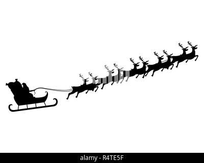 Santa Claus rides in a sleigh in harness on the reindeer  Stock Vector