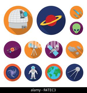 Space technology flat icons in set collection for design.Spacecraft and equipment vector symbol stock  illustration. Stock Vector