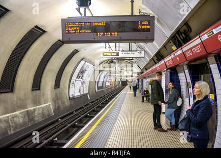 London, UK - Appril 26, 2018: Central line platform on the Bond Street underground station Stock Photo