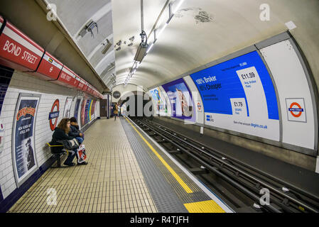 London, UK - Appril 26, 2018: Central line platform on the Bond Street underground station Stock Photo