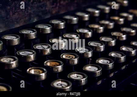 Keyboard of an old german vintage typewriter with russian cyrillic keys Stock Photo