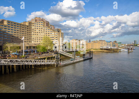 London, UK - April 26, 2018: View of St Katharine Pier on Thames River near Tower Bridge Stock Photo