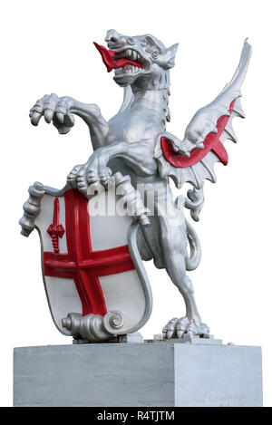 Original dragon boundary mark staute of the City of London isolated on white background with clipping path Stock Photo