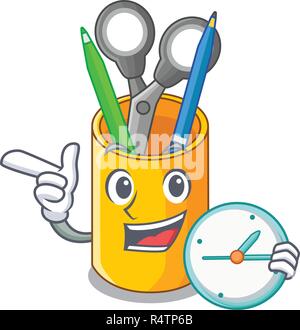 With clock school organizer desktop composition on character Stock Vector
