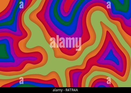 Papercut multi layers 3D color texture vector background. Abstract topography concept design or flowing liquid illustration for website template. Stock Vector