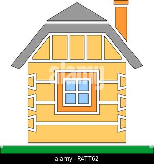 Village house of hewn logs . Angle connections with square logs. Vector illustration. Color silhouette. Stock Vector