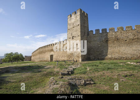 Defensive wall and tower of Fortress Akkerman or White Rock fortress, Belgorod-Dnestrovskiy, Odessa Oblast, Ukraine Stock Photo