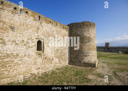 Defensive wall and tower of Fortress Akkerman or White Rock fortress, Belgorod-Dnestrovskiy, Odessa Oblast, Ukraine Stock Photo