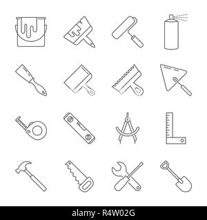Construction tool icon collection - vector illustration. Editable Stroke. EPS 10 Stock Vector