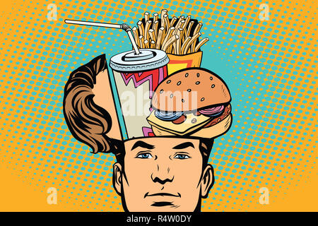 Man with an open head fast food Stock Photo