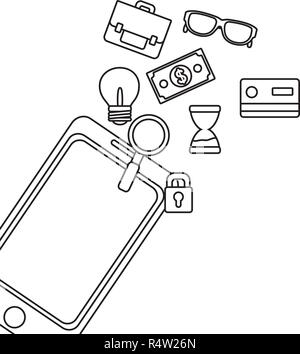 Business symbols coming out from smartphone vector illustration graphic design Stock Vector