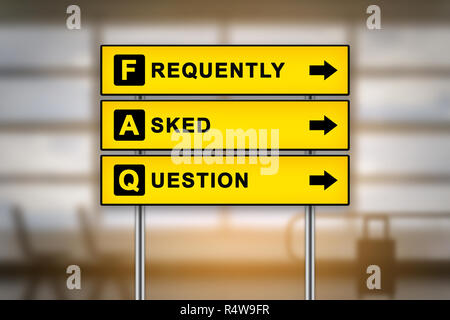 FAQ or Frequently asked questions on airport sign board Stock Photo