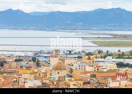 Detail of the historic center and salt flats of Cagliari, Cagliari province, Sardinia, Italy, Europe. Stock Photo