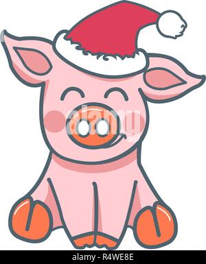icon of a little pig in the cap for the new year. Icon in flat style Stock Vector