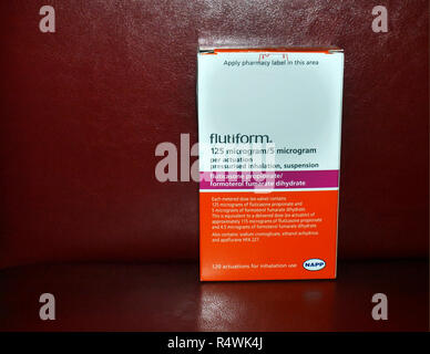 FLUTIFORM inhaler contains two different medicines called fluticasone propionate and formoterol fumarate dihydrate. Stock Photo