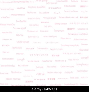 Christmas & New Year Themed Background Low Density Tile Contains "Happy New Year" Text in Many Different Languages on White Background Stock Vector