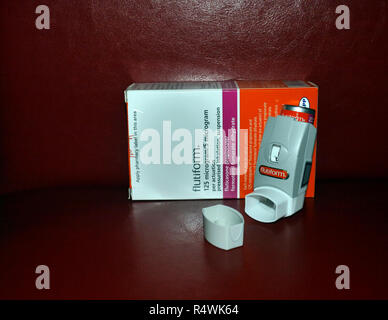 FLUTIFORM inhaler contains two different medicines called fluticasone propionate and formoterol fumarate dihydrate. Stock Photo