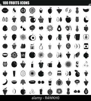 100 fruits icon set. Simple set of 100 fruits vector icons for web design isolated on white background Stock Vector