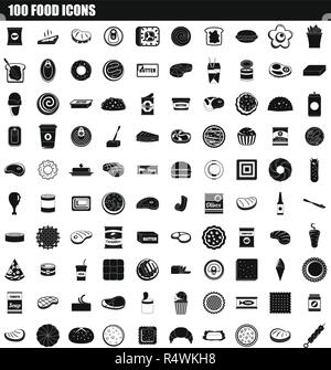 100 food icon set. Simple set of 100 food vector icons for web design isolated on white background Stock Vector