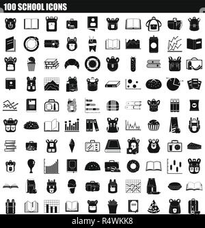 100 school icon set. Simple set of 100 school vector icons for web design isolated on white background Stock Vector