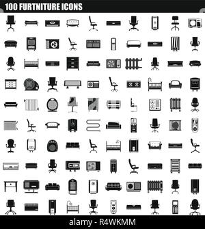 100 furniture icon set. Simple set of 100 furniture vector icons for web design isolated on white background Stock Vector