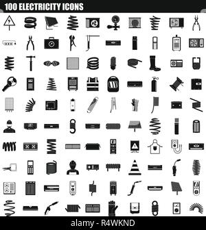 100 electricity icon set. Simple set of 100 electricity vector icons for web design isolated on white background Stock Vector