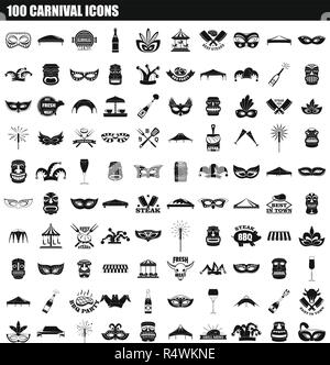 100 carnival icon set. Simple set of 100 carnival vector icons for web design isolated on white background Stock Vector