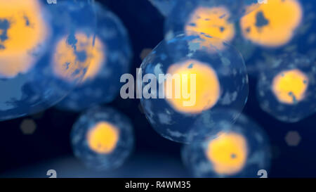 Cells under microscope. Biology background. 3d render illustration Stock Photo