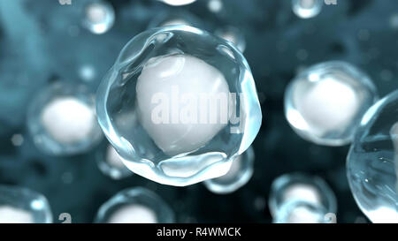3d illustration of abstract cells on dark background. Biology concept Stock Photo