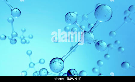 3d illustration of atom structure under microscope on blue background Stock Photo