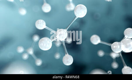 3d illustration of white atom or molecular structure on blue background Stock Photo