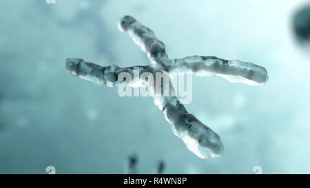 Chromosome under microscope. Genetic concept background. 3d render illustration Stock Photo