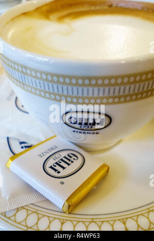 Cappuccino at Caffè Gilli, Florence, Italy. The oldest café in the city (established in 1733), now in the Piazza della Repubblica Stock Photo