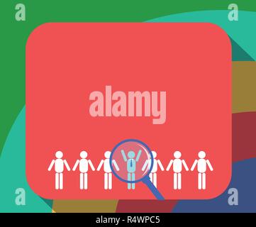 Business Empty template for Layout for invitation greeting card promotion poster voucher. Magnifying Glass Over Chosen Man Figure Among the Hu analysi Stock Vector