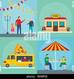 Pizza festival food party banner concept set. Flat illustration of 4 pizza festival food party vector banner concepts for web Stock Vector