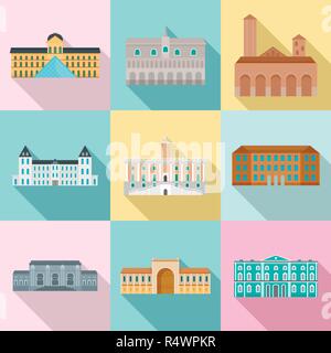 Museum Day Italy architecture palace icons set. Flat illustration of 9 Museum Day Italy architecture palace vector icons for web Stock Vector