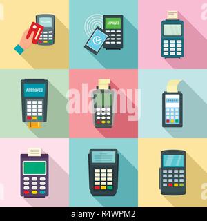 Bank terminal card credit machine icons set. Flat illustration of 9 Bank terminal card credit machine vector icons for web Stock Vector